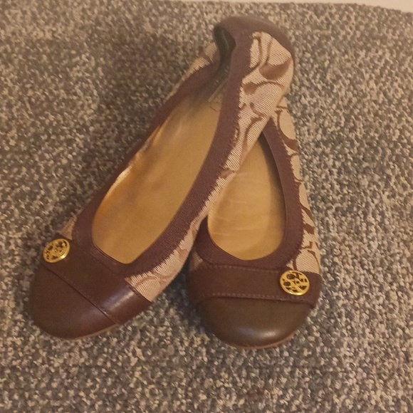 Coach Brown leather and fabric signature C ballerina flat shoes size 6.5… - Picture 1 of 11